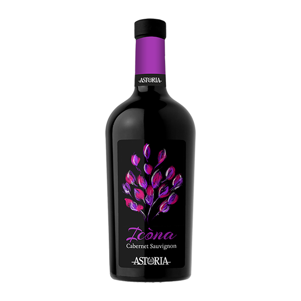 Botella de vino tinto Icona Cabernet Sauvignon de Astoria Wines sobre fondo transparente