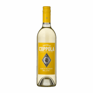 Botella de Francis Coppola Diamond Collection Sauvignon Blanc sobre fondo blanco.